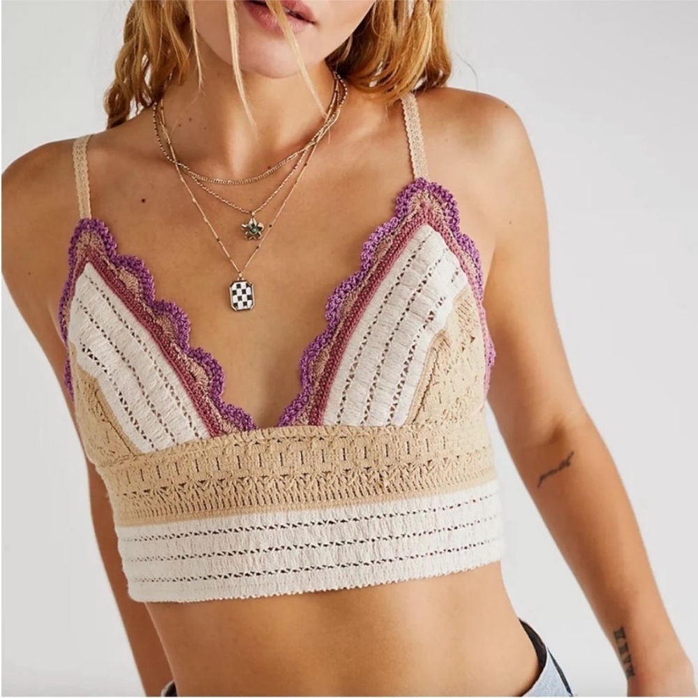 Free People Intimately Weekend Soft Pink Combo Crochet Bralette Top Small